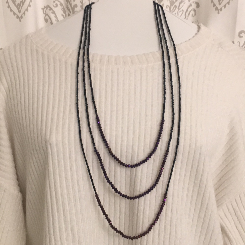 3-Strand Amethyst and black beaded necklace